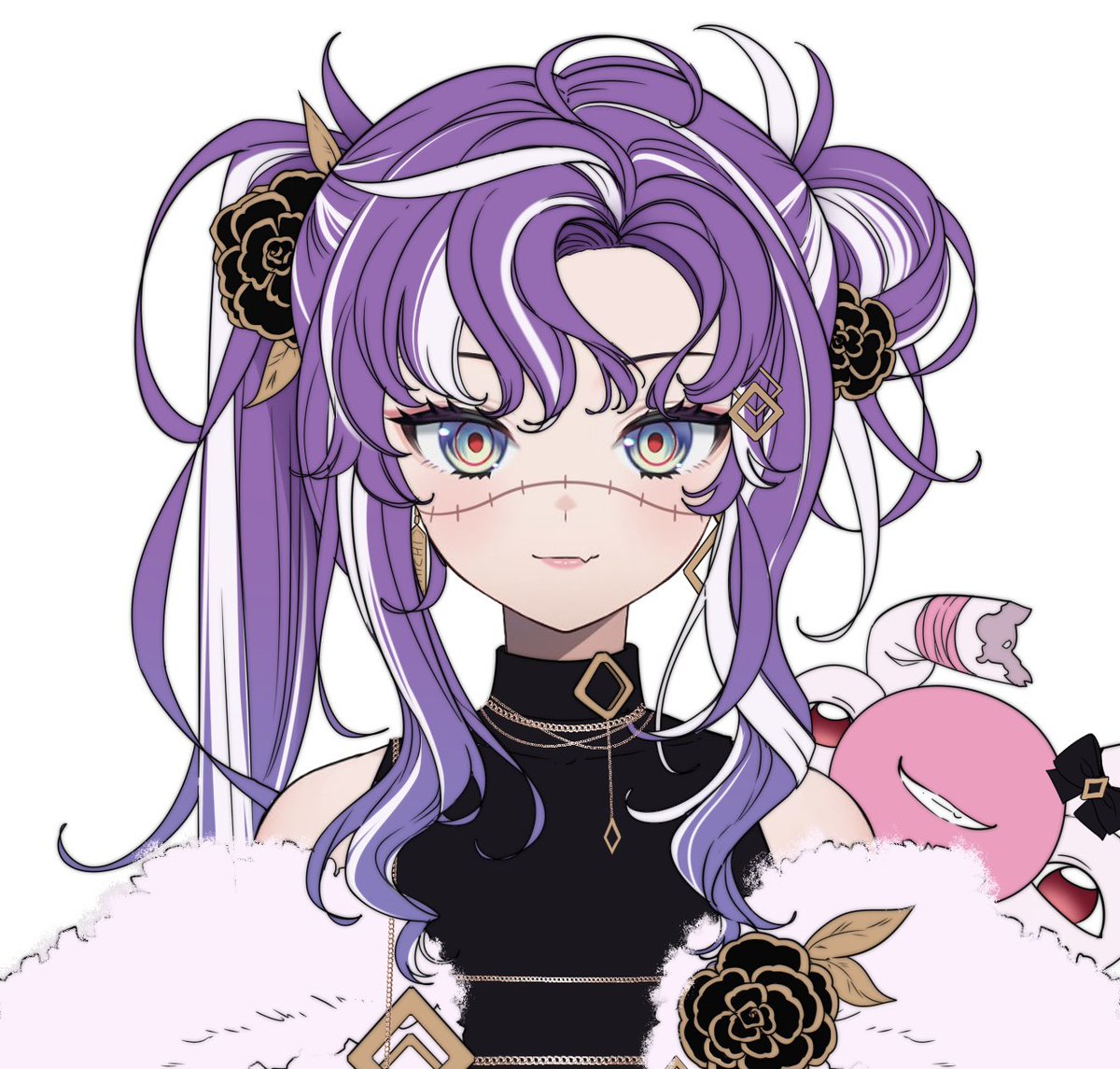 meotashie's tweet image. THEIF… in a pretty dress!!! I went for a high fashion look but still with michi’s style :) 💜 #michioutfitdesign