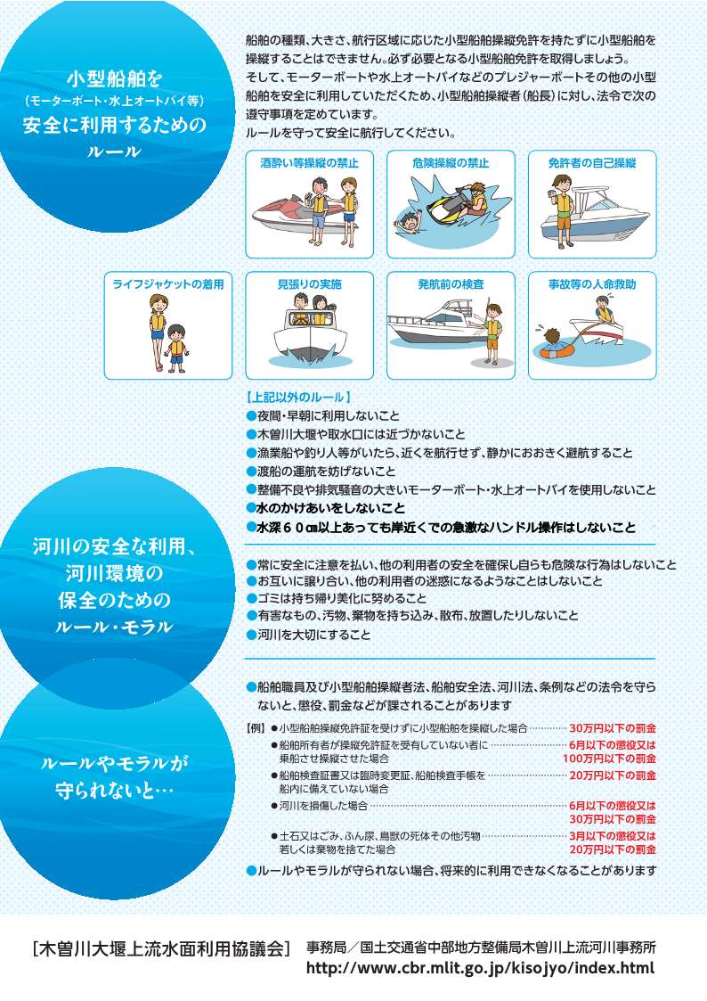 mlit_kisojyo's tweet image. 7月27日 木曽川(稲沢市祖父江と羽島市城屋敷の2箇所)及び長良川(羽島市桑原町と羽島市堀津町の2箇所)にて、水上オートバイ等での事故を起こさないために、利用者団体の方や警察等関係機関の方と一緒に啓発チラシ配布や水上バイクの免許証等の確認を行いました。河川を安全に利用しましょう。