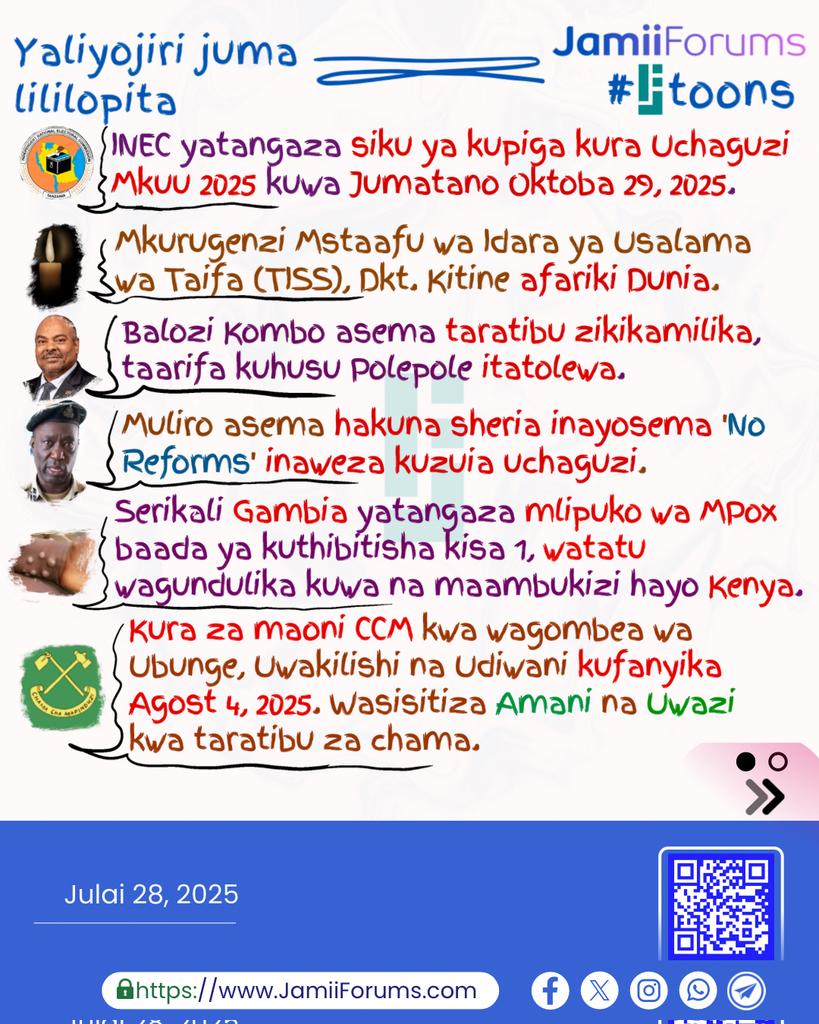 JamiiForums's tweet image. Kusoma kwa undani habari hizi na mengine yaliyojiri juma lililopita bofya jamii.app/YaliyojiriJuma…
#JamiiAfrica #JamiiForums #YaliyojiriJumaLililopita #JFToons