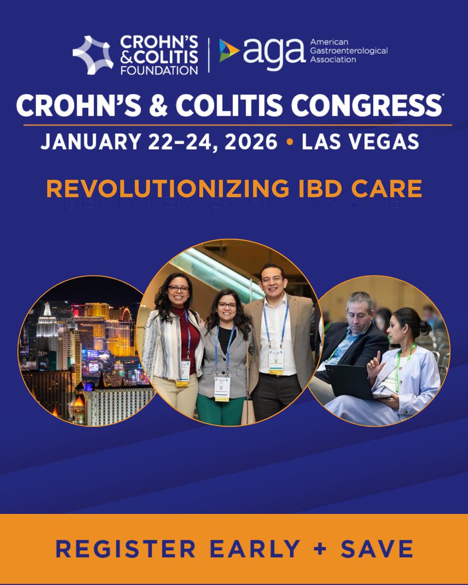 IBDJournals's tweet image. Registration is now OPEN for the 2026 Crohn's & Colitis Congress®! The premier conference for multidisciplinary #IBD professionals is at the Bellagio in Vegas Jan 22-24. Find our #CCCongress2026 program & register by 9/2 to save up to 65%: bit.ly/4cfzmvj @AmerGastroAssn