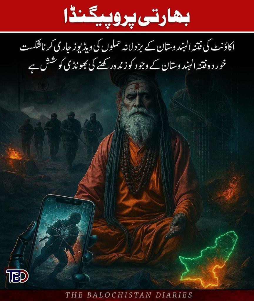 Abbasbugti52's tweet image. 📍بابا بنارس جیسے بھارتی پروپیگنڈا اکاؤنٹ اپنی آخری سانسیں لیتی فتنہ ال ہندوستان کی باقیات کو سہارا دینے کی ناکام کوششوں میں مصروف ہیں۔ بھارتی ایما پر چلنے والے یہ دہشتگرد تنظیمیں جنہیں بلوچستان کی عوام مکمل طور پر مسترد کر چکی ہے اب بزدلانہ حملوں کی ویڈیوز اور جعلی بیانیے بناکر…