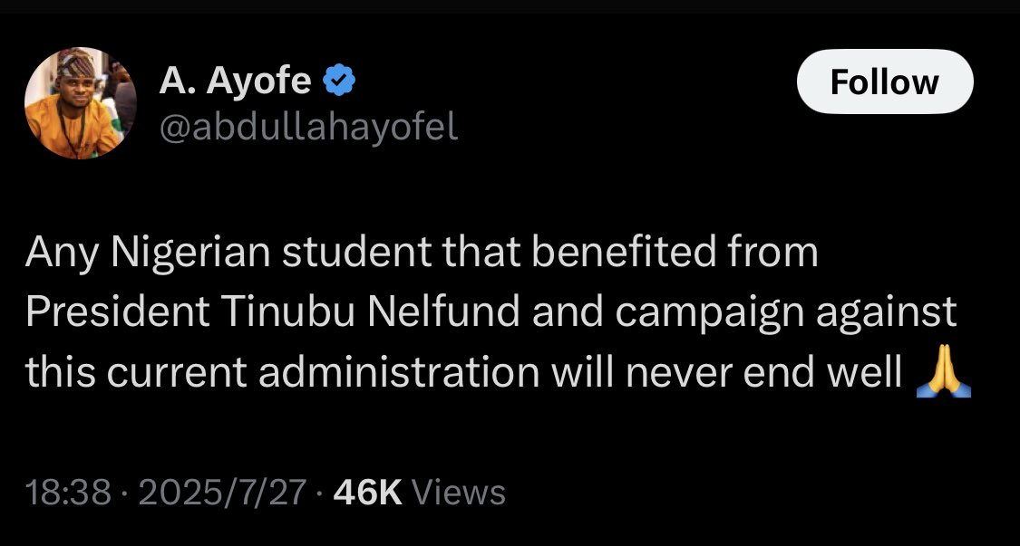 vincentchidi6's tweet image. Look at the type of brain some people engage on this app.
He sees Nelfund as Tinubu’s money and free money.
Well I don’t blame him, even his principal and some of their governors sounds alike.
itiboribo