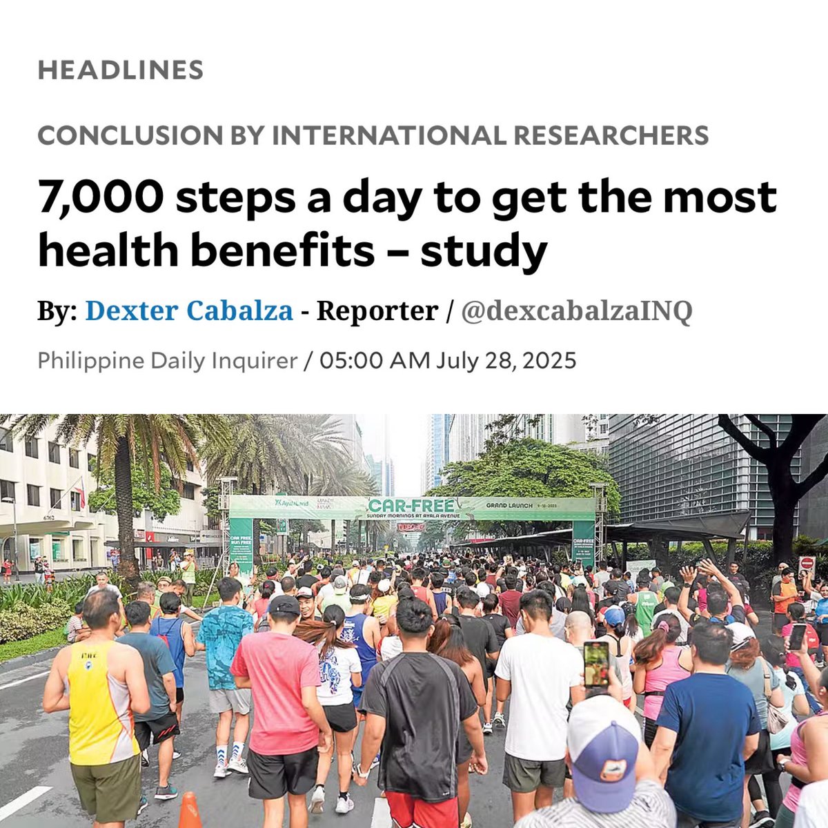 ‘More realistic target’

Internist and cardiologist Dr. Tony Leachon welcomed the results of the new study, saying the 7,000 steps benchmark set a “more achievable and realistic target,” especially for older adults, and those with sedentary lifestyles who are planning to get more