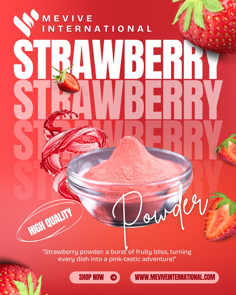 MeviveIntl's tweet image. Fresh Strawberry Powders for You! 🍓
Our strawberry powders bring fresh, juicy flavor to your products! 🍓 Perfect for B2B needs in desserts, drinks & more. Contact us for bulk orders! #FoodTrends #CleanLabel #MeviveInternational
