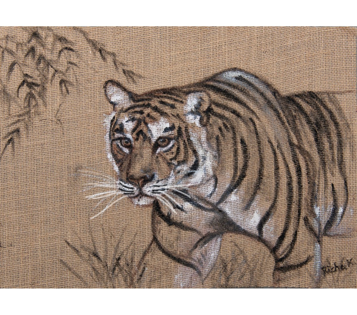 Happy Tiger Day! 🎉 Thanks to these magnificent creatures and Project Tiger, we have been able to protect our forests and all other incredible forest-dwelling species. 

Mixed media on Jute

#tigerday #catsoftheworld #wildcat