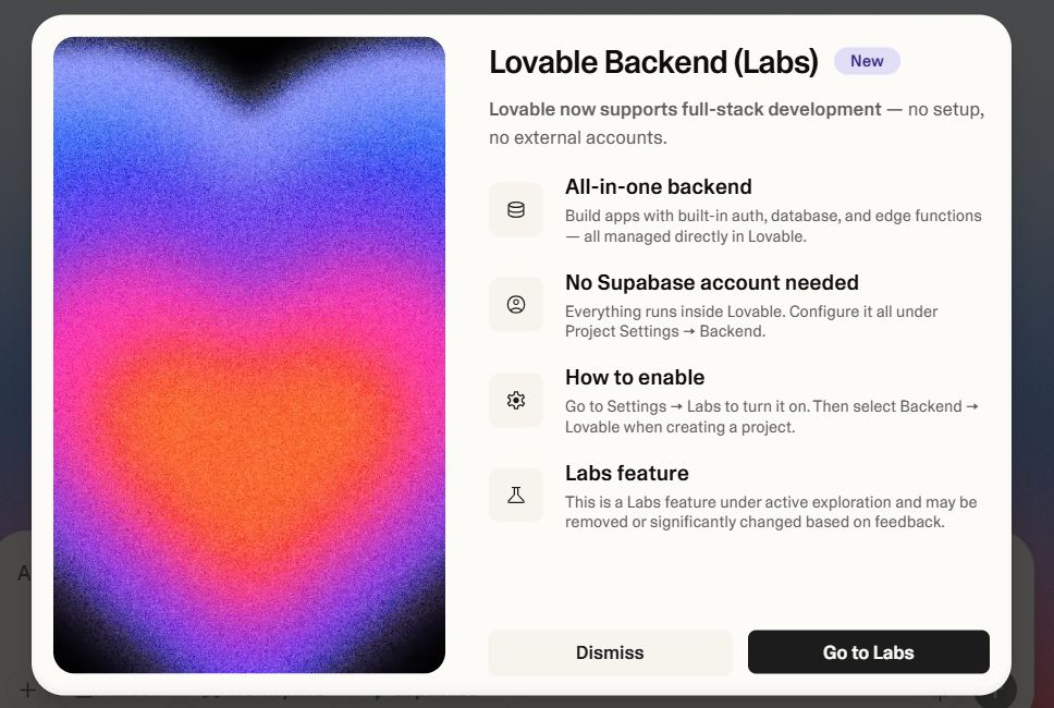 Palakonweb's tweet image. Lovable Backend Labs just changed the game.
No Supabase. No Firebase. No backend team.
Just you + AI building full-stack apps in minutes.
Web dev as we know it?
About to get disrupted.
Jobs? Might wanna start learning prompt engineering.
#30days30updates #lovableai