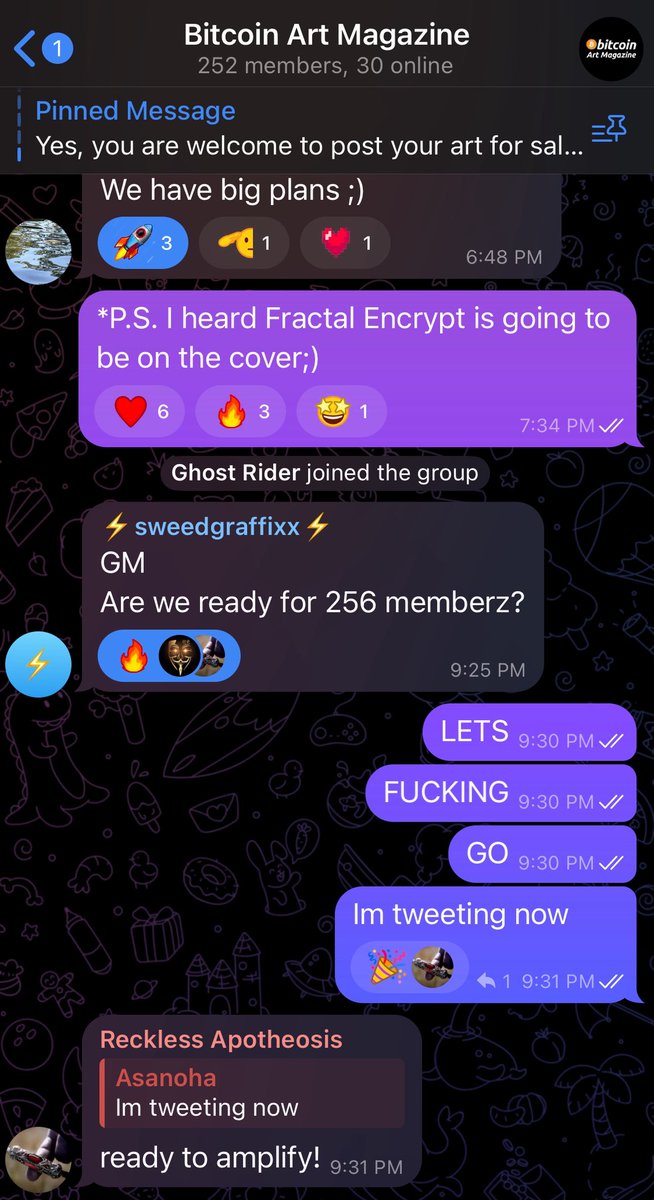 Asanoha (@asanoha_gold) on Twitter photo We are 4 members away from 256 members in the <a href="/BitcoinArtMag/">Bitcoin Art Magazine</a> TG chat! Help us hit 256 ⚡️ Link in bio 👀 We are 4 members away from 256 members in the <a href="/BitcoinArtMag/">Bitcoin Art Magazine</a> TG chat! Help us hit 256 ⚡️ Link in bio 👀