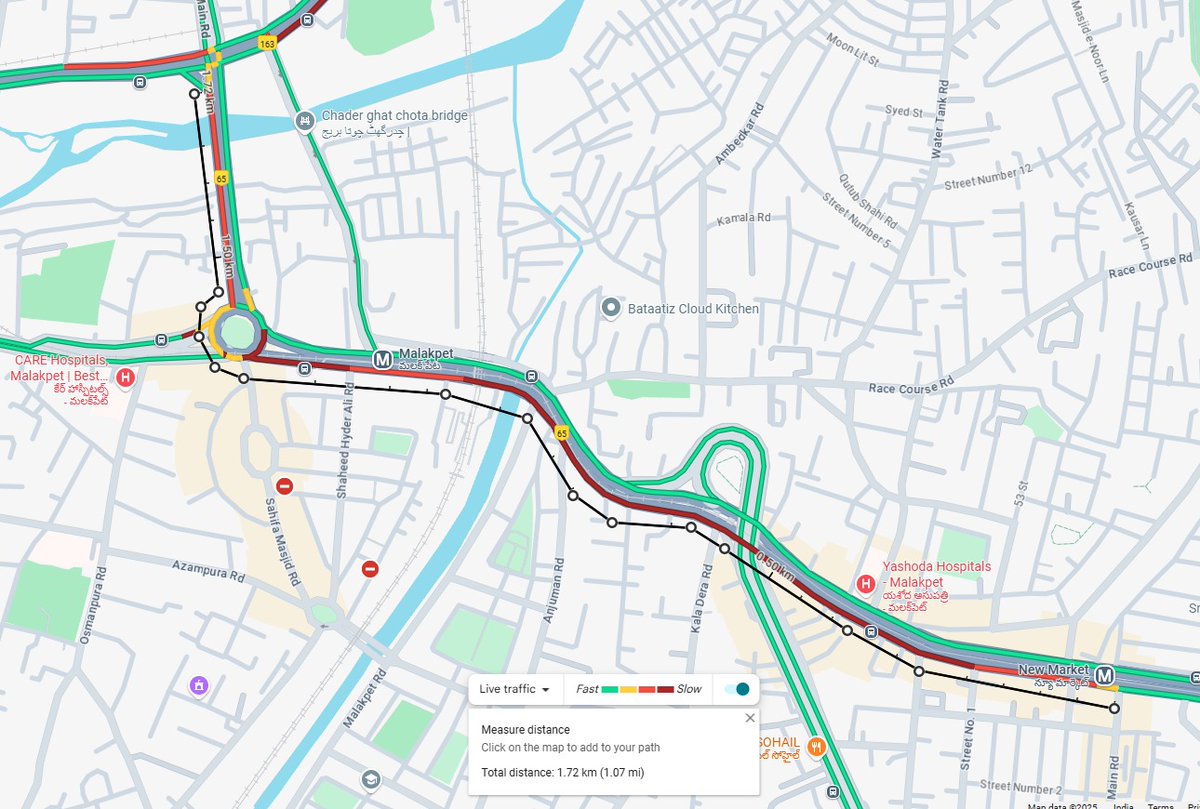 HYDTP's tweet image. #HYDTPinfo
#TrafficAlert
Due to narrow roads and heavy flow of traffic, vehicular movement is currently slow from Malakpet Gunj, Yashoda Hospital, Nalgonda X Road, RUB, Chaderghat Rotary and Chaderghat X road.
#TrafficUpdate