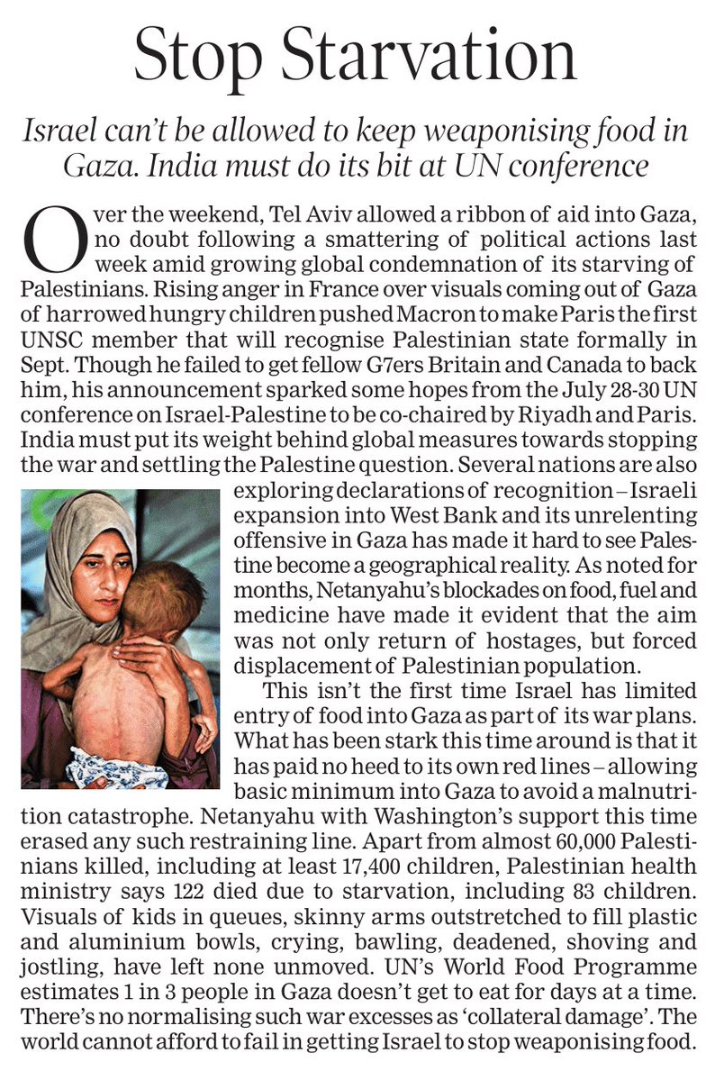 NeelkamalTOI's tweet image. The world cannot afford to fail in getting #Israel to stop weaponising food in #Gaza #Palestine, let nations raise it at @UN conference July 28-30 @timesofindia