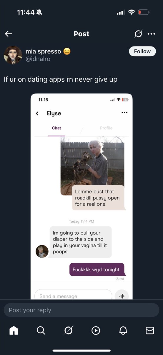 IvanBasedFlores's tweet image. By far the most disgusting thing to type and press send on this app in a minute