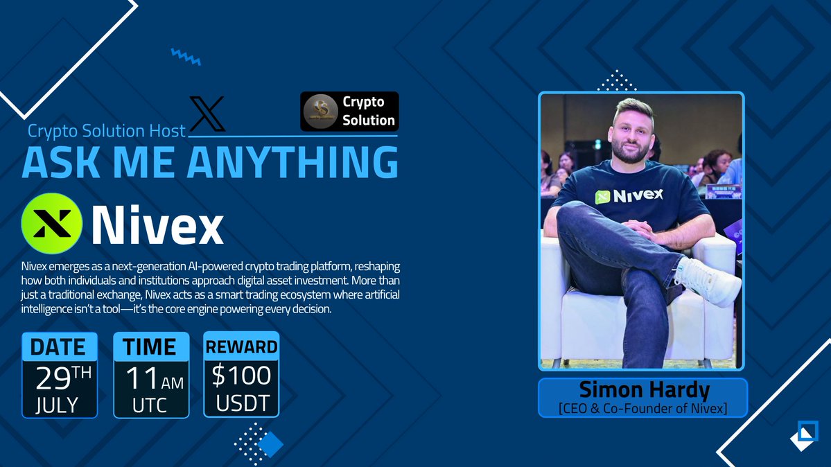 CryptoSolutionG's tweet image. 🔊 #XSpaceAMA Crypto Solution Glad To Announce With Nivex

⏰ Date : 29Th July 2024
🕒Time : 11:00 AM UTC
💰Reward : $100 USDT  

💬 Guest :
~ Simon Hardy
[CEO &amp;amp; Co-Founder of Nivex]

🏠Venue:
 

🎙 𝗦𝗲𝘁 𝗿𝗲𝗺𝗶𝗻𝗱𝗲𝗿 :
x.com/i/spaces/1gqxv……