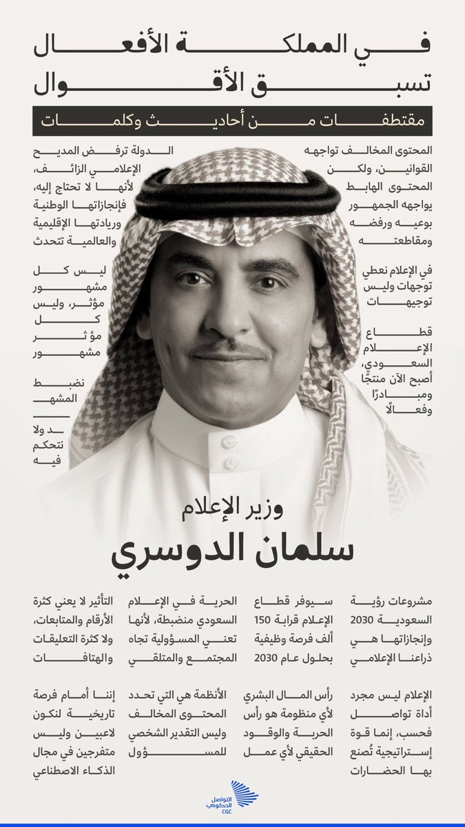 AishahAlotaibi5's tweet photo. في #السعودية 🇸🇦 الأفعال تسبق الأقوال.
وزير الإعلام #سلمان_الدوسري يرسم ملامح إعلام وطني واعٍ، لا يبحث عن التصفيق، بل يصنع الأثر.✨
”التأثير لا يعني كثرة الأرقام والمتابعين”.. بل وعي يُواجه، ومسؤولية تُقدَّر.
إعلام #رؤية_2030 ليس أداة، بل قوة حضارية تصنع الفرق.
@SalmanAldosary https://t.co/Pa7cbIyRQQ