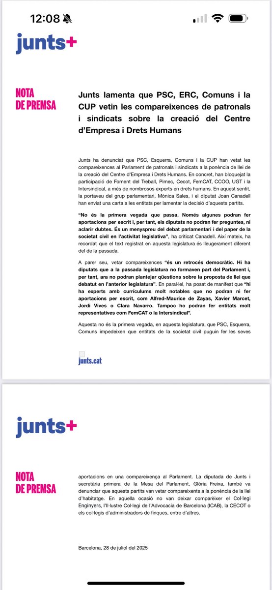 jcanadellb's tweet image. El tripartit (PSC/ERC/Comuns) i la CUP veten patronals, sindicats i experts en drets humans a comparèixer al Parlament per parlar de la proposta de la llei del Centre d’Empresa i Drets Humans.