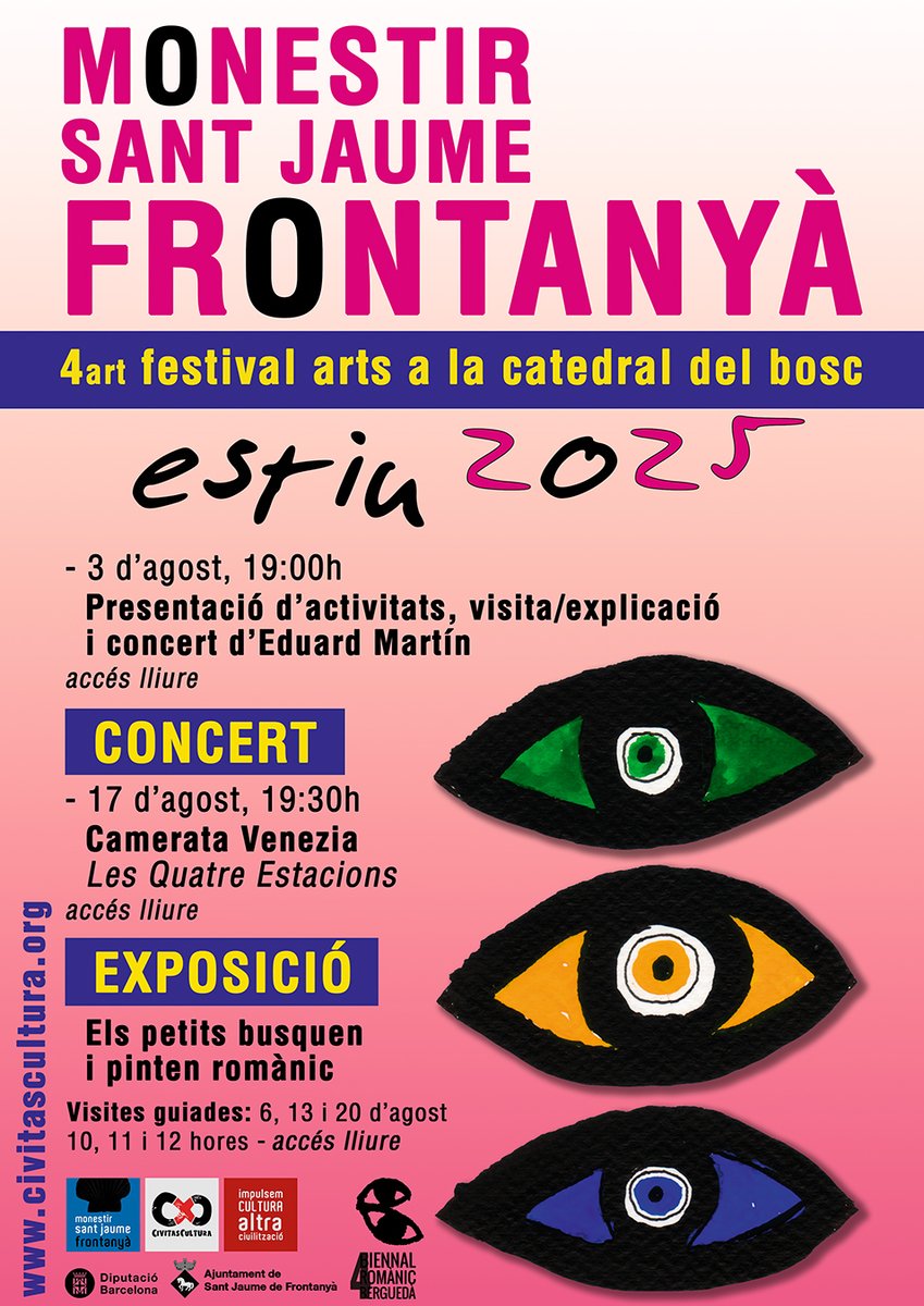Civitas Cultura (@civitascultura) on Twitter photo 4rt Festival Arts a la Catedral del Bosc, Sant Jaume de Frontanyà.
3 i 17 d’agost de 2024.
Visites guiades: 6, 13 i 20 d’agost; 10, 11 i 12 hores.
Monestir de Sant Jaume de Frontanyà.
<a href="/ADBergueda/">ADBerguedà</a>
#elbergueda #berguedaambtu #elBerguedà #frontanya #santjaume #romanic #festival 4rt Festival Arts a la Catedral del Bosc, Sant Jaume de Frontanyà.
3 i 17 d’agost de 2024.
Visites guiades: 6, 13 i 20 d’agost; 10, 11 i 12 hores.
Monestir de Sant Jaume de Frontanyà.
<a href="/ADBergueda/">ADBerguedà</a>
#elbergueda #berguedaambtu #elBerguedà #frontanya #santjaume #romanic #festival