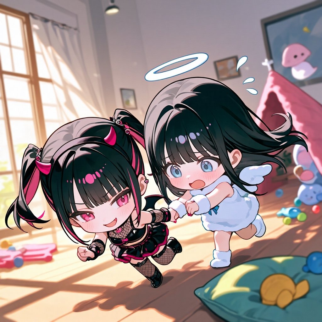 AI_lenekros's tweet image. #ちびのあろあちゃんの日常 Day1🧸
「ひみつ基地行くよーっ!」ってロアちゃんが全力で突っ走る。
引っぱられてよろけるノアちゃんの声が、今日も聞こえてきそう👣💦
#AIイラスト #オリキャラ #ゆるキャラ #ノアロア #かわいいは正義
