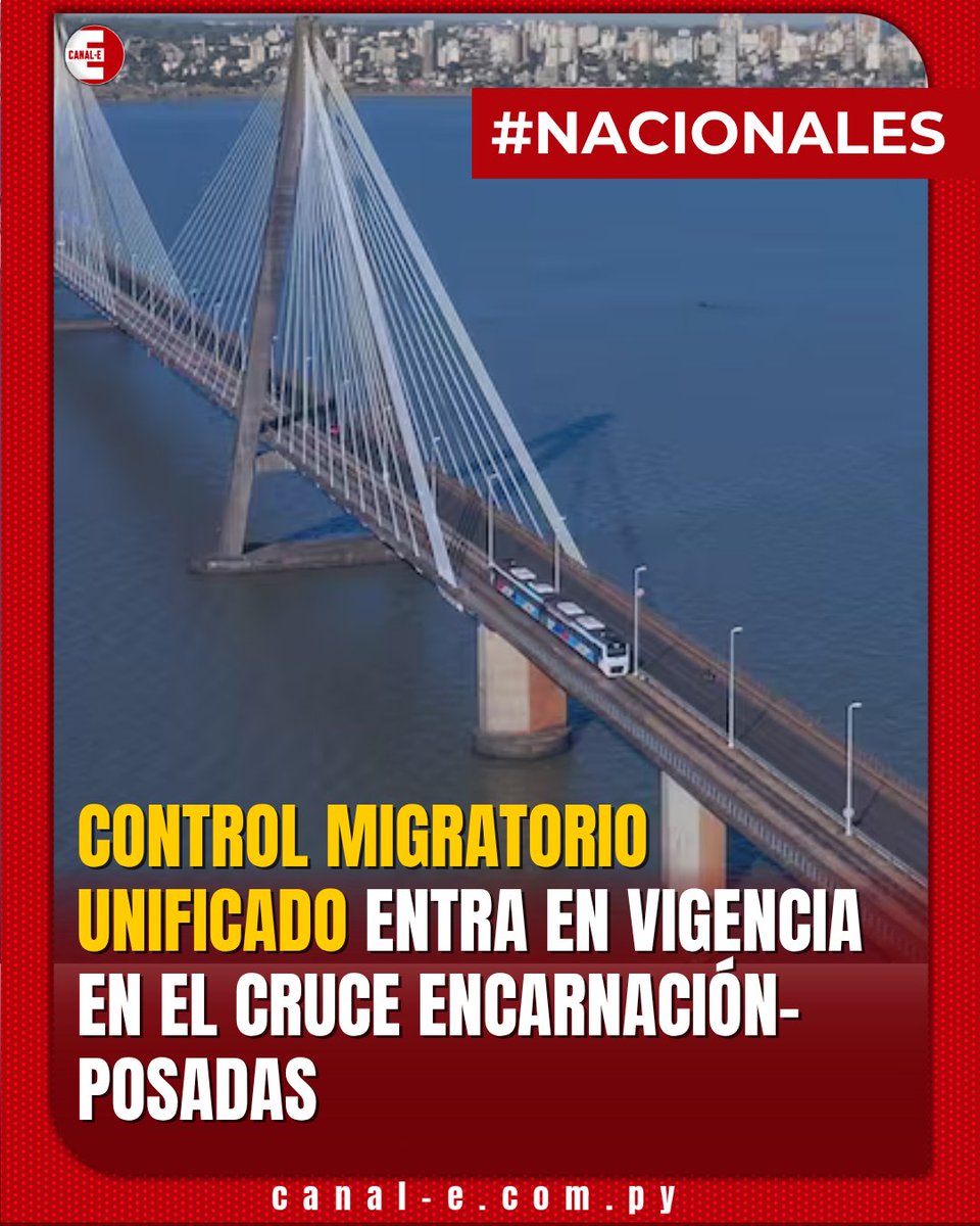 canal_e_py's tweet image. #nacionales A partir de este lunes entra en vigencia el control unificado en el cruce Encarnación- Posadas, según anunció la Dirección de Migraciones.
canal-e.com.py/control-migrat…
📺 YouTube: @canal_e_py
📲 WhatsApp: 0985985011