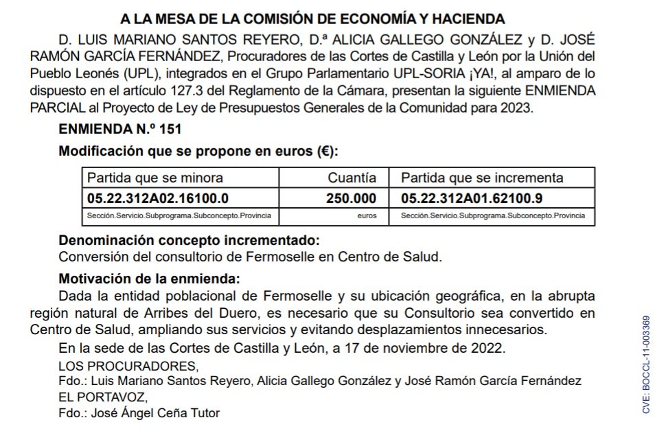 Por ubicación geográfica y teniendo #Fermoselle cierta entidad poblacional debería poseer un Centro de Salud, que beneficiaría también a sus pueblos vecinos.

👉 Así lo pidió UPL en Cortes en 2022, y fue rechazado por el rodillo de PP+Vox sin entrar a dar razones del rechazo. 🤷