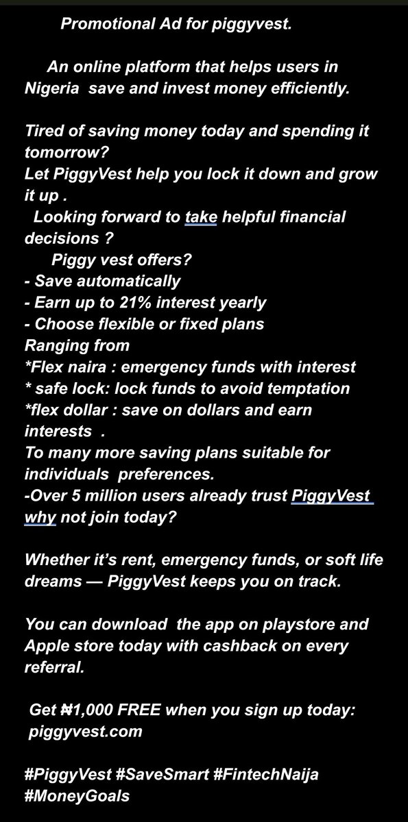 Luwanimilo's tweet image. As a diligent and active user it's only right I do a promotional Ad for @piggyvest The best savings app with sweet interest rates . Who else would pay you money just to keep your money safe ?? @piggyvest .