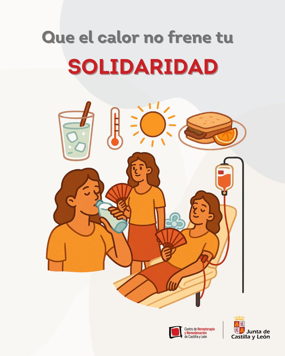 ☀️ ¿Vas a donar sangre con este calor? Que no te frene el termómetro. Sigue estos consejos:
 
Hidrátate bien
No vengas en ayunas
Ropa fresca y cómoda
Evita el sol antes y después
Descansa y refréscate tras donar
 🌡️El calor no impide donar, pero sí cuidarnos más.
¡Te esperamos!