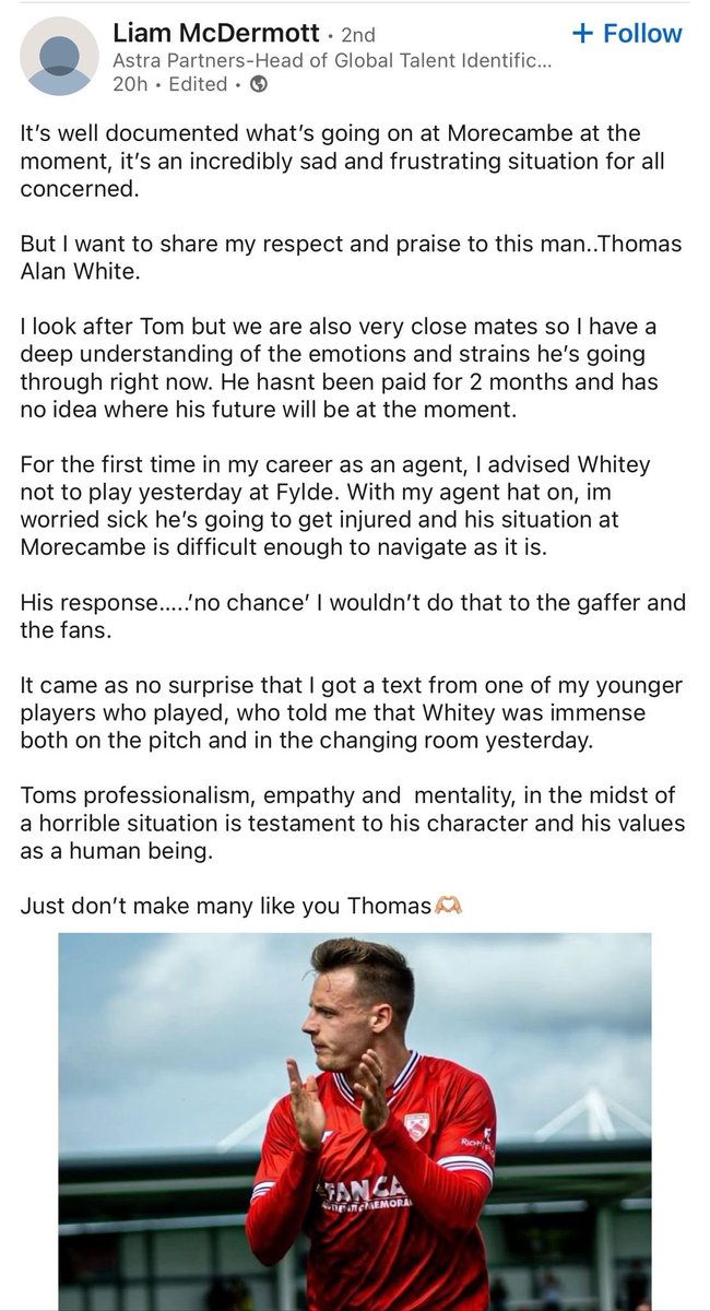 Insane this. <a href="/T0mWhite/">Tom White</a>, what ever happens you will go down a Morecambe legend for your loyalty and professionalism 👊🏼