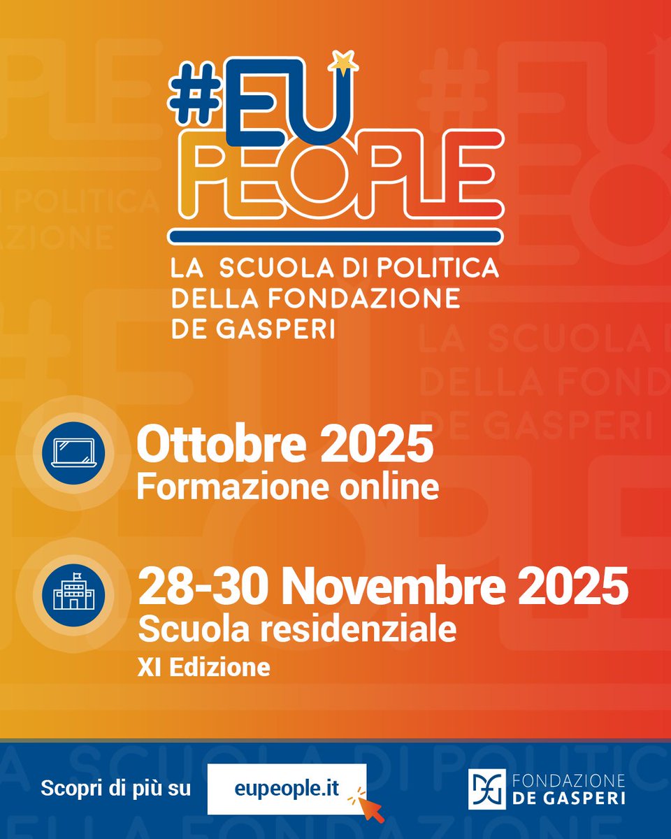 Torna #EUPEOPLE, la Scuola di Politica della Fondazione De Gasperi.

Dopo X edizioni non smettiamo di porci domande e di cercare le risposte.

Ricomincia il percorso formativo gratuito riservato agli under 35, in collaborazione con il Wilfred Martens Centre for European Studies.