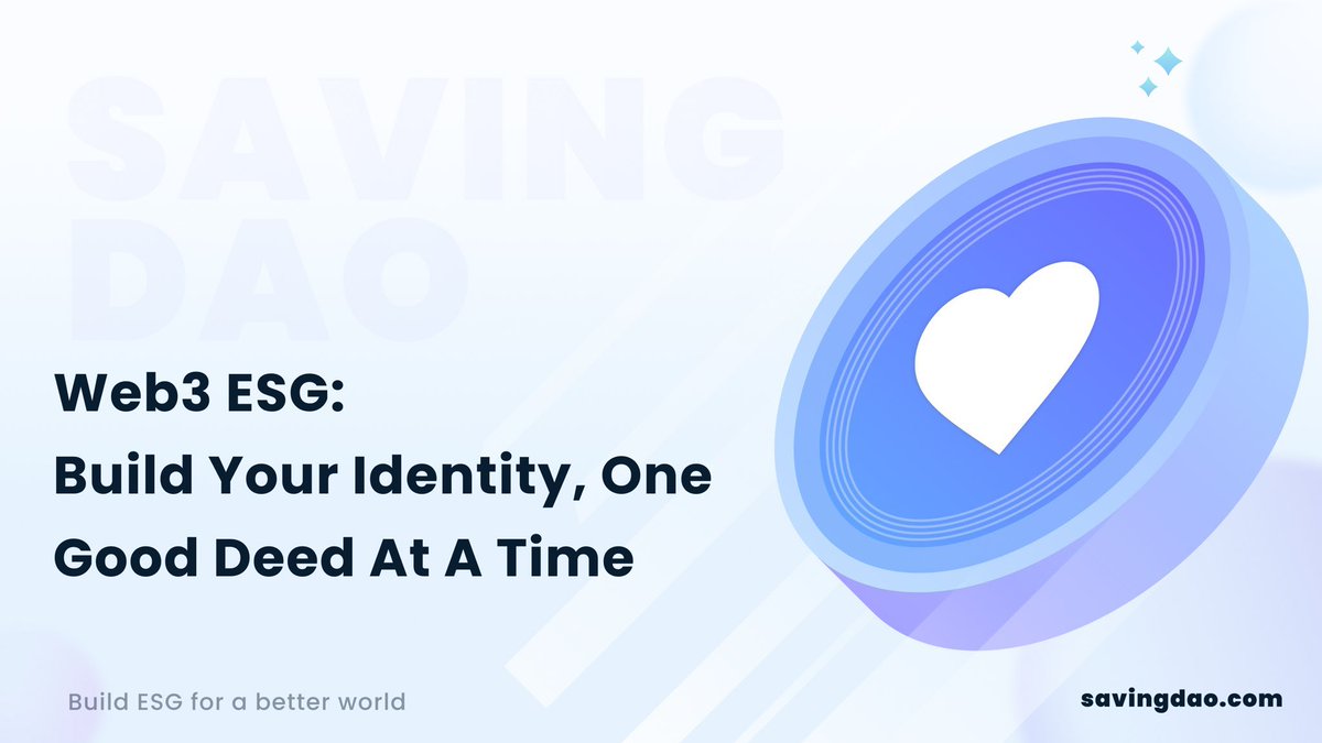 Savingdao's tweet image. What if your good deeds had a receipt?
And your impact earned you more than a like?

Web3 × ESG =
📜 On-chain actions
🎁 Earned rewards
🌟 Credible reputation

It’s not just a network.
It’s a movement.