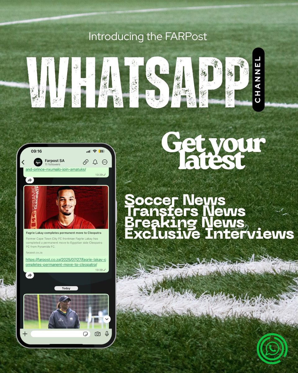 FARPostZA's tweet image. 🚨 𝗕𝗜𝗚 𝗡𝗘𝗪𝗦, 𝗙𝗔𝗥𝗣𝗢𝗦𝗧 𝗙𝗔𝗠! 🚨

We’re now on WhatsApp Channels! 

Want the latest transfer news, match updates, player spotlights, and exclusive content sent straight to your phone? 📲
No noise. No spam. Just pure football 🔥

👉 Tap here to follow…