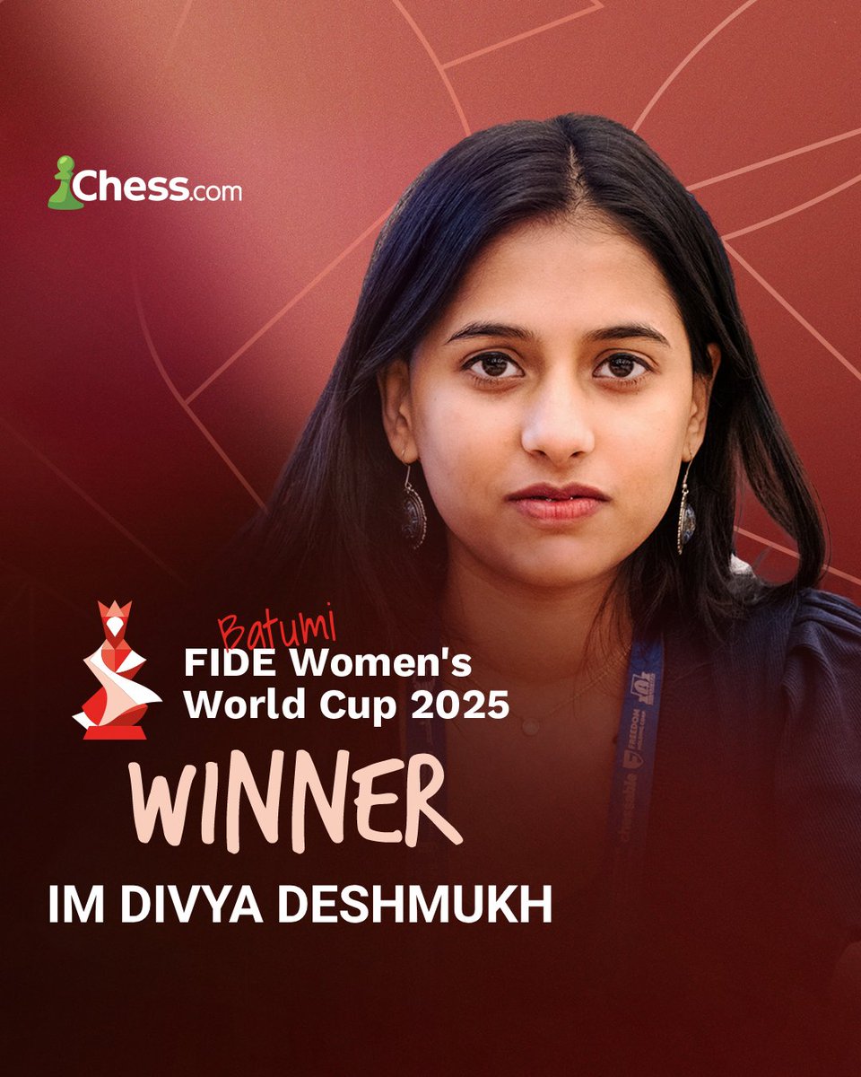 Chess.com - India (@chesscom_in) on Twitter photo 🚨BREAKING: 🇮🇳 Divya Deshmukh becomes India's 88th Grandmaster and conquers the FIDE Women's World Cup – a double crown for the rising queen of Indian chess! ♟️👑 📸 <a href="/FIDE_chess/">International Chess Federation</a> 🚨BREAKING: 🇮🇳 Divya Deshmukh becomes India's 88th Grandmaster and conquers the FIDE Women's World Cup – a double crown for the rising queen of Indian chess! ♟️👑 📸 <a href="/FIDE_chess/">International Chess Federation</a>