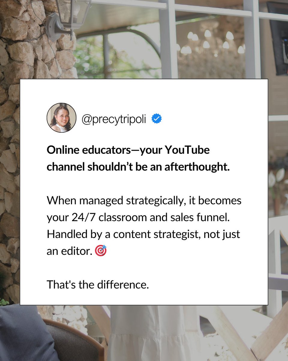 precytripoli's tweet photo. YouTube can be your 24/7 classroom + sales funnel—when managed with strategy. 

Ready to scale your channel? 

📩 DM to book a discovery call and explore how we can work together. https://t.co/z3kGRDo9ja https://t.co/LDGma1YnxL