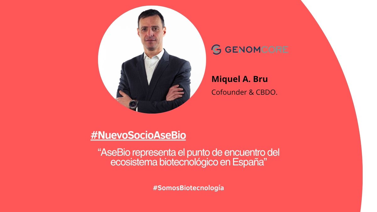 #NuevoSocioAseBio | Entrevistamos a Miquel A. Bru, Cofounder &amp; CBDO de <a href="/genomcore/">Genomcore</a> : “AseBio representa el punto de encuentro del ecosistema biotecnológico en España”. 

➡️Lee la entrevista completa, aquí: asebio.com/actualidad/not…

#SomosBiotecnología