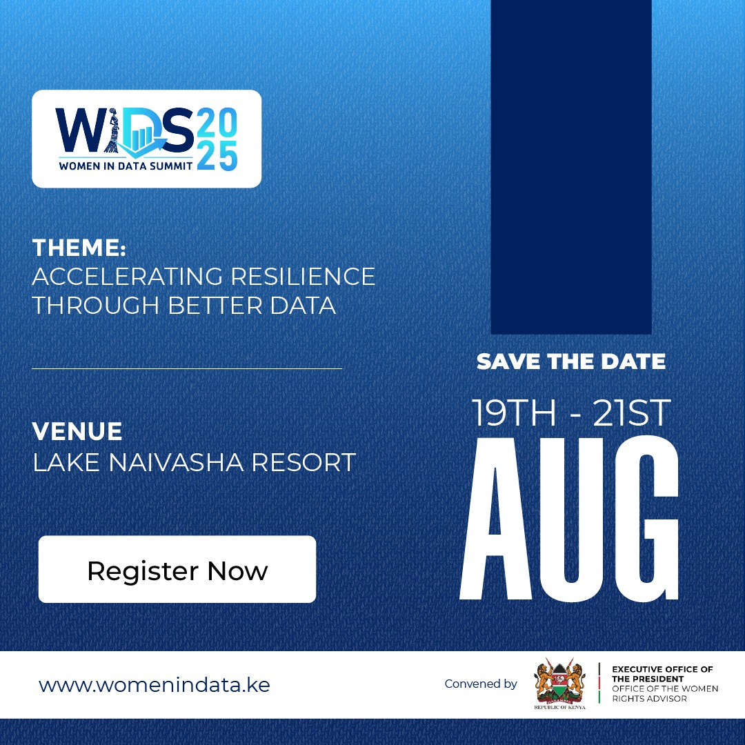 Mark your calendar! The #WomenInData25 Summit returns from August 19–21, 2025. A space to connect, co-create, and champion gender data for inclusive development. Save the date and register today womenindata.ke/register/.
#WIDS2025 #GenderData