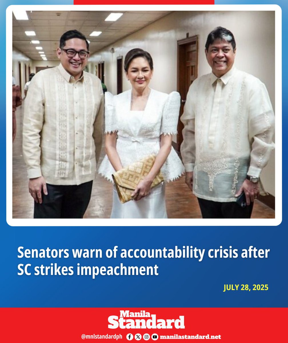 mnlstandardph's tweet image. “We respectfully disagree with the Supreme Court’s ruling that halted the Senate’s constitutional duty to try the impeachment complaint against Vice President Sara Duterte,” Senators Aquino, Hontiveros and Pangilinan said in a joint statement.

READ: manilastandard.net/news/politics/…