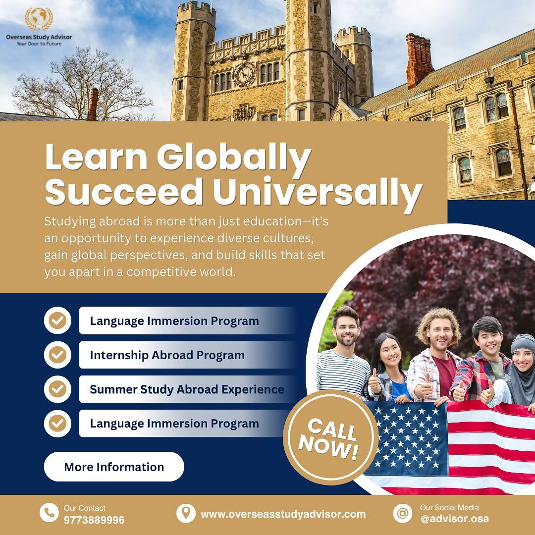 advisorOSA's tweet image. Think beyond borders, learn beyond limits! 🌐

Studying abroad opens doors to more than just classrooms—it’s a journey into new perspectives, life-changing experiences, and skills that give you an edge in today’s global world

#GlobalGoals #StudyWithPurpose #InternationalLearning