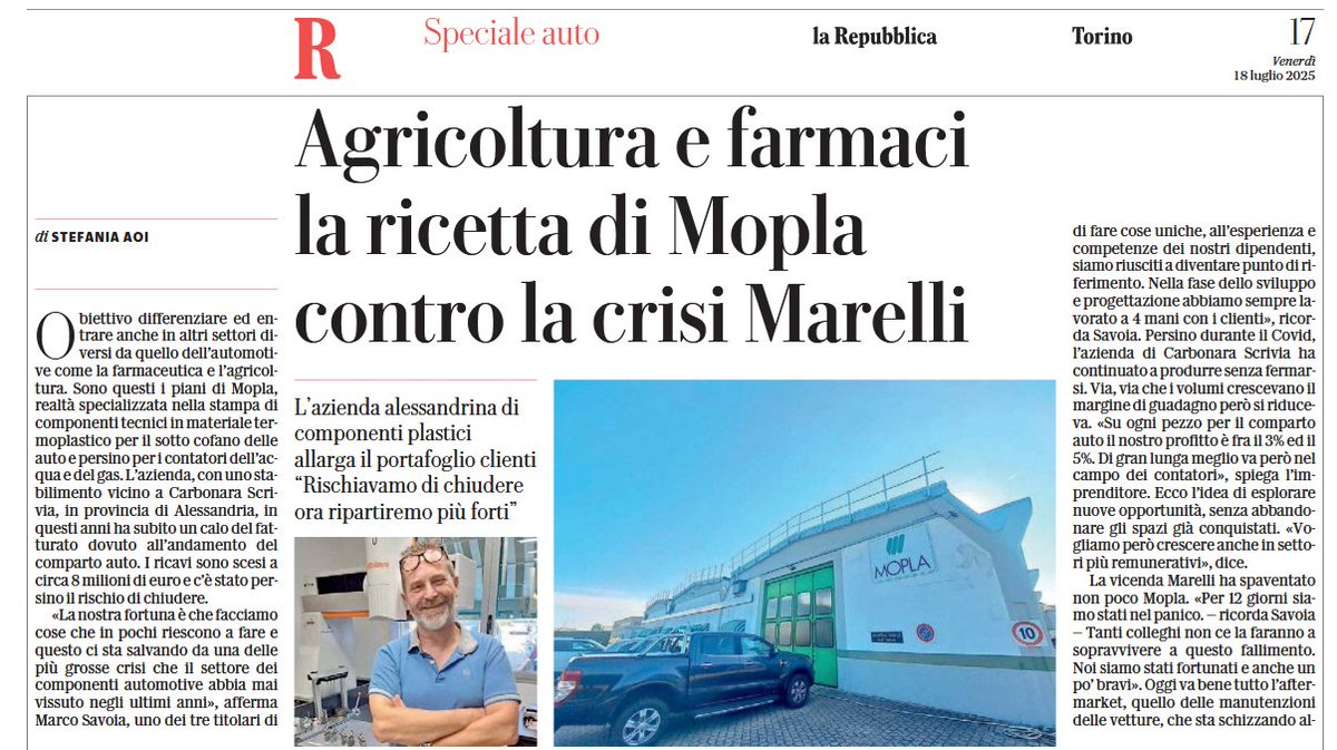 ANFIA (@anfia_it) on Twitter photo 📰 Inserto #Auto <a href="/repubblica/">Repubblica</a>-Torino - #ANFIA, con la case history di #Mopla, realtà alessandrina specializzata nella stampa di #componenti tecnici in materiale #termoplastico: “Rischiavamo di chiudere - ora ripartiremo più forti”
#ANFIAsocial
anfia.it/it/comunicazio… 📰 Inserto #Auto <a href="/repubblica/">Repubblica</a>-Torino - #ANFIA, con la case history di #Mopla, realtà alessandrina specializzata nella stampa di #componenti tecnici in materiale #termoplastico: “Rischiavamo di chiudere - ora ripartiremo più forti”
#ANFIAsocial
anfia.it/it/comunicazio…