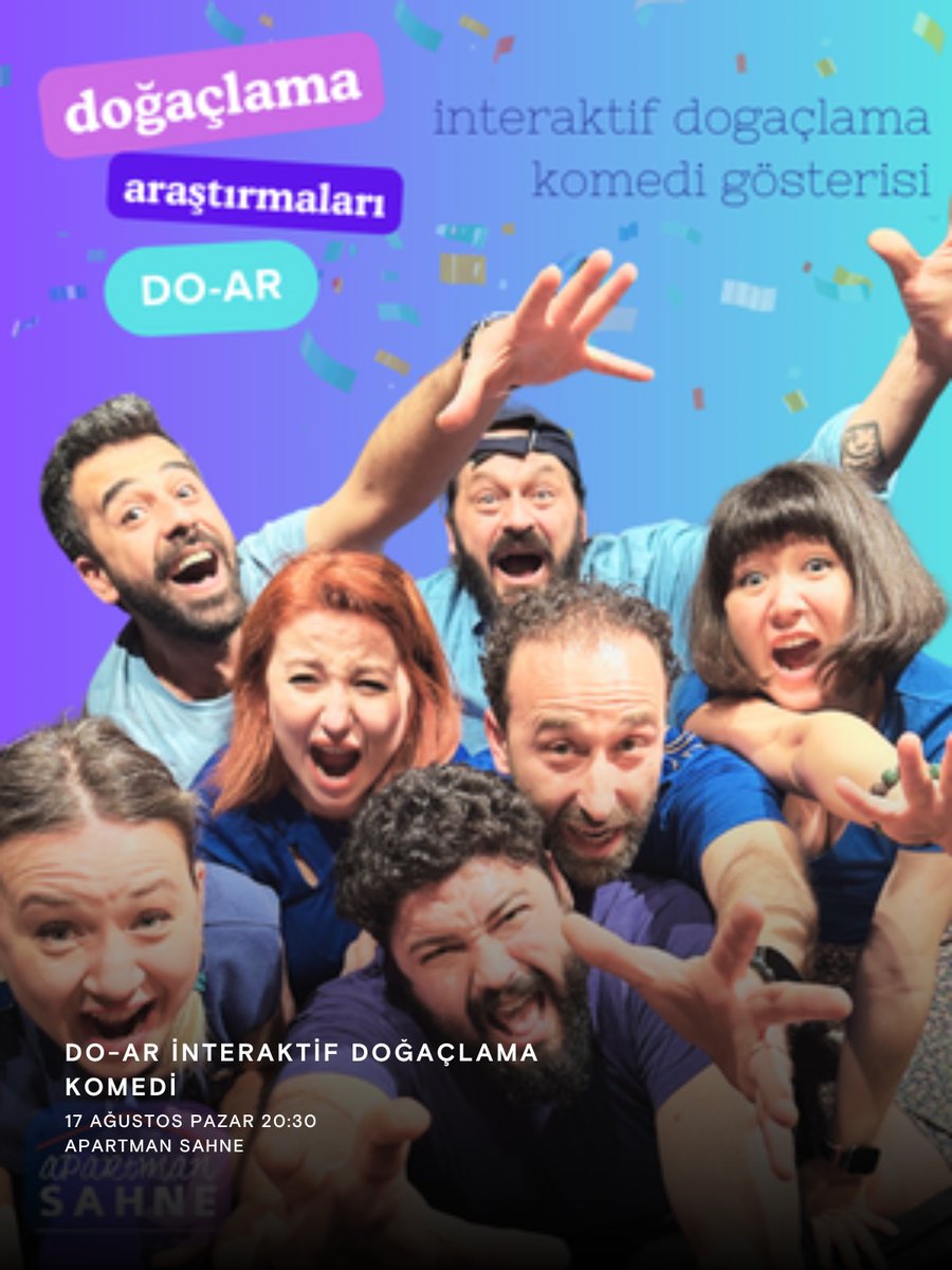 DO-AR İnteraktif Doğaçlama Komedi! 🎙️

Hem impro, hem de geleneksel tiyatro ile sepetini doldurdu. Artık gösteri zamanı! 🎉

Bu etkinlik kaçmaz diyorsan Mobilet’te yerin hazır! 🎫

#Mobilet #Etkinlik #Eğlence #Komedi #DOAR #Doğaçlama #İnteraktif #StandUp

mobilet.com/tr/event/do-ar…