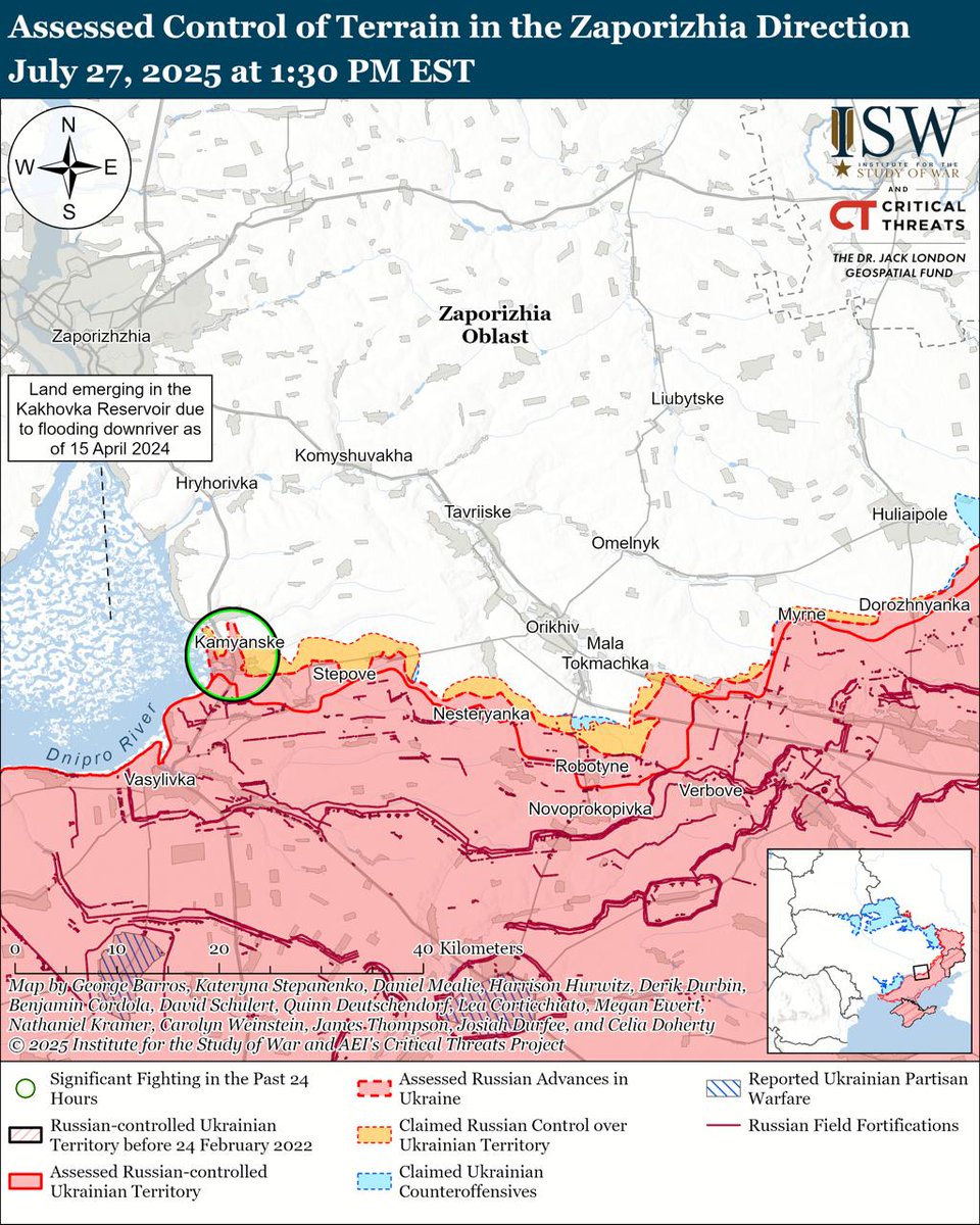 The Institute for the Study of War reports that an advance of just 5 more kilometers toward Stepnohirsk, Prymorske, or Beselyanka would allow the terrorist army to shell Zaporizhzhia with artillery systems.
understandingwar.org/backgrounder/r…
