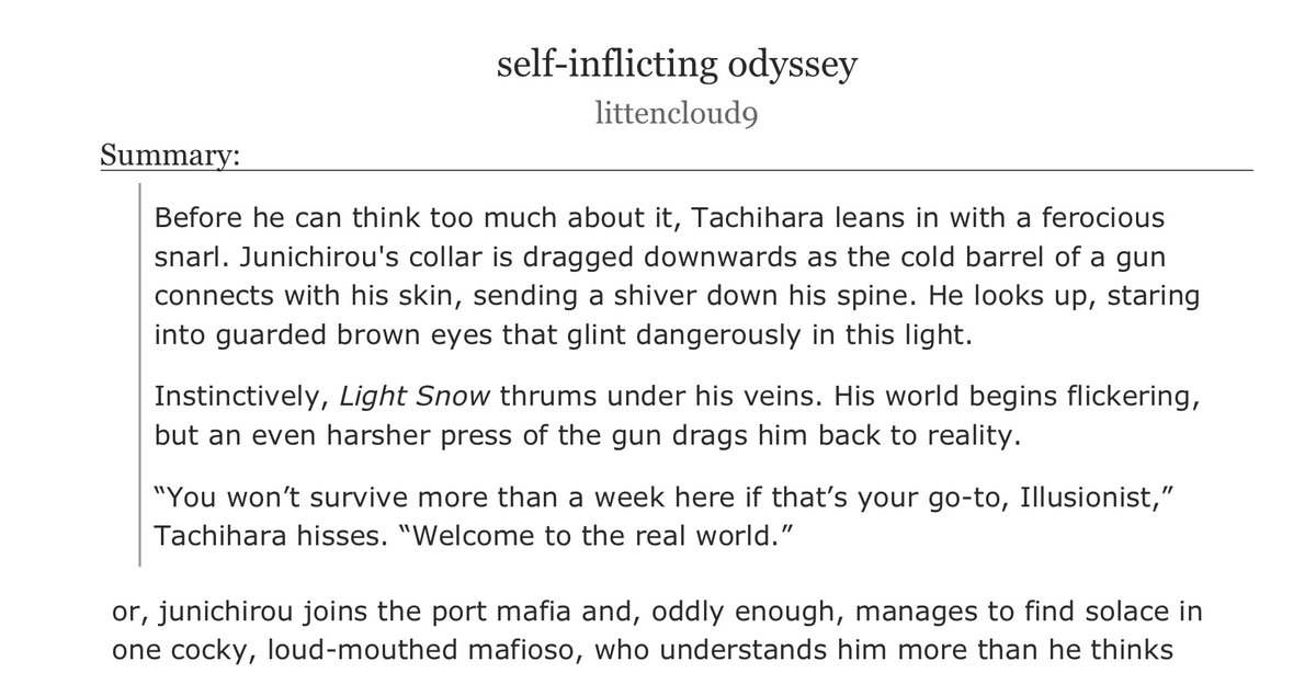 littencloud9's tweet image. #bsd #tachiharamichizou #tanizakijunichirou 

🧡 [T] 12.8k || tanitachi tachizaki tanihara etc etc. PM transfer!tanizaki
🧡 written for cherrior under the bsd rarepair exchange &amp;lt;3

archiveofourown.org/collections/bs…