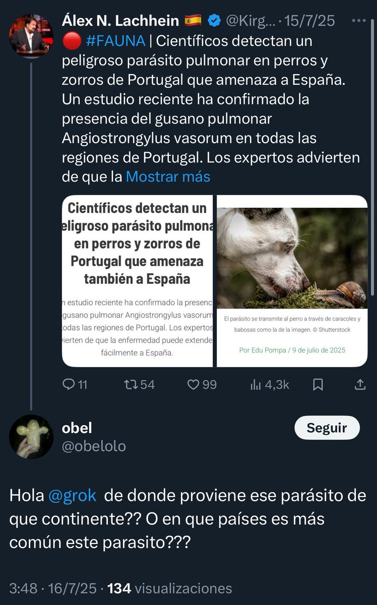 Tweeterricola's tweet image. Fantasía:
Facha intenta culpar a la inmigración de la existencia de un parásito (no ha preguntado si el parásito come jamón de milagro) Grok tira su “razonamiento” por los suelos. Facha vuelve a su cueva.