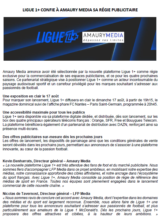 Adschwyter's tweet image. ⚽️Le groupe L'Equipe tient son lot de consolation. La chaîne du foot français Ligue 1+ a choisi la régie pub du groupe, Amaury Media, afin de commercialiser les espaces pub de sa chaîne. Mediawan Sport avait été préféré à 21 Production (du groupe L'Equipe) pour produire Ligue1+.