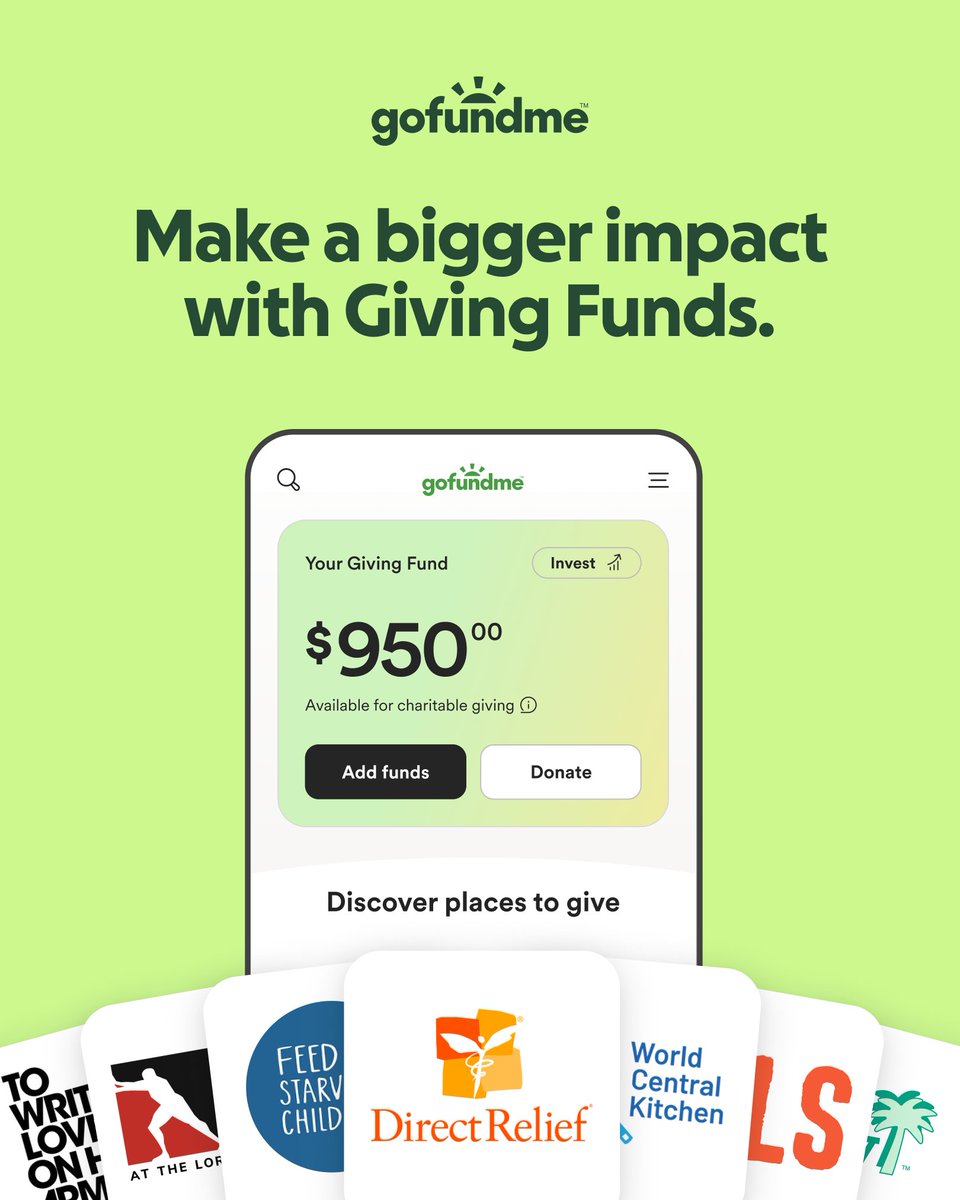 ntroducing GoFundMe Giving Funds, an all-in-one destination for charitable giving. Set and track an annual giving goal, invest to grow your impact, donate to nonprofits, and get a single tax receipt at year-end.

INBOX ME FOR MORE INFORMATION #GOFUNDME #INFORMATION #HelpGaza