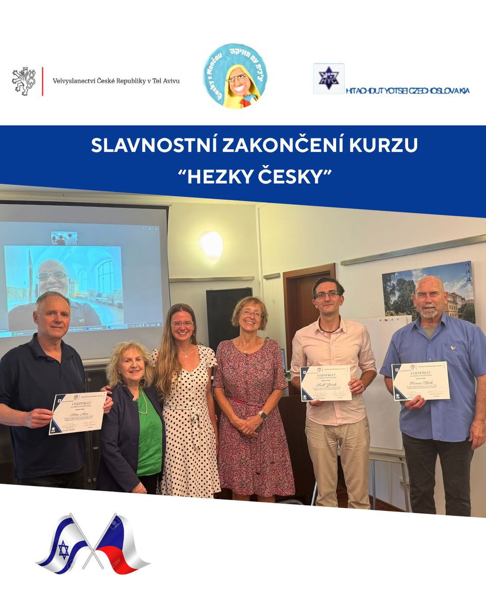 Czech Embassy Tel Aviv (@czechembassyil) on Twitter photo U příležitosti slavnostního zakončení konverzačních kurzů českého jazyka pro krajany s názvem “Hezky česky” 2024/2025 předala paní velvyslankyně <a href="/VeronikaKuchyno/">Veronika Kuchynova</a> přítomným posluchačům certifikáty o úspěšném absolvování kurzu. Srdečně blahopřejeme! 🇨🇿🇮🇱 U příležitosti slavnostního zakončení konverzačních kurzů českého jazyka pro krajany s názvem “Hezky česky” 2024/2025 předala paní velvyslankyně <a href="/VeronikaKuchyno/">Veronika Kuchynova</a> přítomným posluchačům certifikáty o úspěšném absolvování kurzu. Srdečně blahopřejeme! 🇨🇿🇮🇱