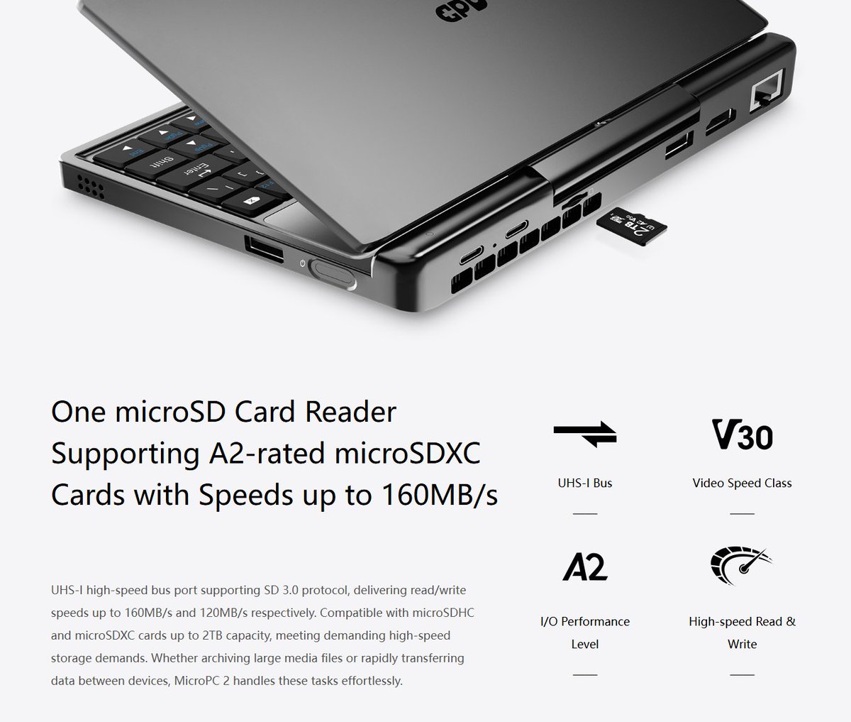 softwincn's tweet image. One microSD Card Reader Supporting A2-rated microSDXC Cards with Speeds up to 160MB/s
igg.me/at/gpdmicropc2
