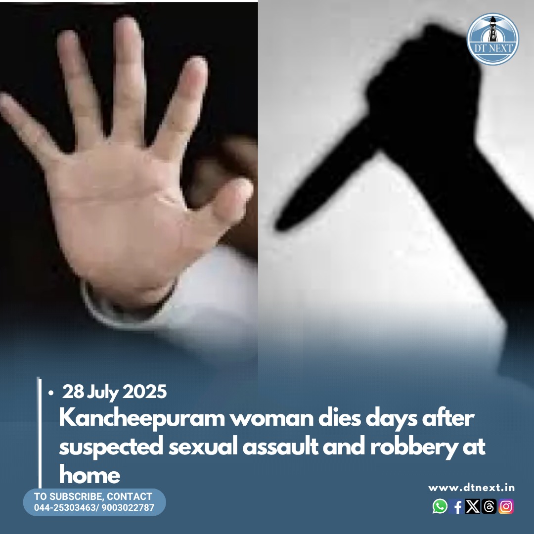dt_next's tweet image. A 29-year-old woman in #Kancheepuram succumbed to the wounds she suffered during an attack, a suspected sexual assault, and robbery by unidentified men, sparking protests. 

dtnext.in/news/chennai/w…

#DTNext #TamilNadu #Chennai #SexualAssault #Kancheepuram #WomanAttacked #Robbery