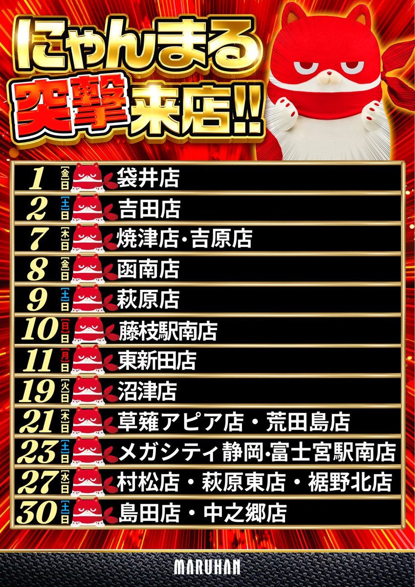 にゃんまるページ マルハン静岡【中部西部】来店情報 on X
