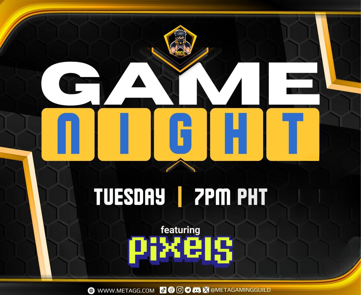 🎙️ MGG Game Night
Join us every Tuesday as we stream the hottest NFT games of the season! 🔥

This week, we’ll feature: Pixels

🕖 Jul 29 | Tue | 7PM PHT
📍x.com/metagamingguild
