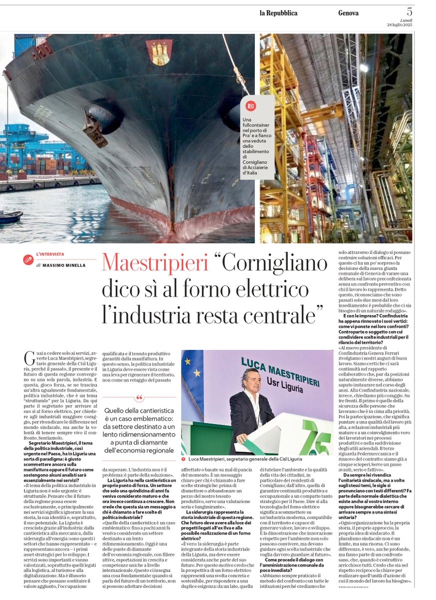 Cisl Liguria (@cislliguria) on Twitter photo Su Repubblica intervista al segretario generale della Cisl Liguria Luca Maestripieri sui temi industriali e del lavoro <a href="/CislNazionale/">CISL Nazionale</a> <a href="/rep_genova/">Repubblica Genova</a> Su Repubblica intervista al segretario generale della Cisl Liguria Luca Maestripieri sui temi industriali e del lavoro <a href="/CislNazionale/">CISL Nazionale</a> <a href="/rep_genova/">Repubblica Genova</a>