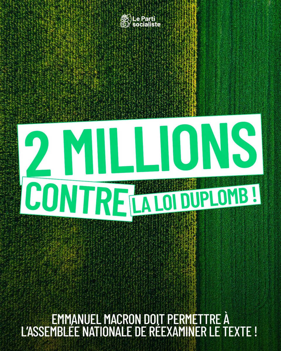 ✊ Plus de 2 millions de signatures contre la loi Duplomb. Face à cette mobilisation citoyenne historique, le Gouvernement doit rouvrir le débat à l'Assemblée nationale.

Signe et partage la pétition👉 petitions.assemblee-nationale.fr/initiatives/i-…