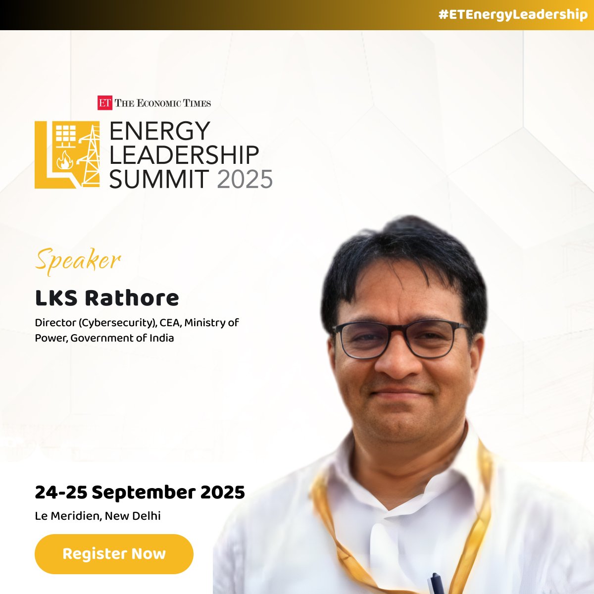 ETEnergyWorld's tweet image. At ET Energy Leadership Summit 2025, LKS Rathore, Director (Cybersecurity), CEA, Ministry of Power, Government of India brings bold perspectives and actionable ideas to the table.
Register Now: energy.economictimes.indiatimes.com/leadership-sum…
#ETEnergyLeadership