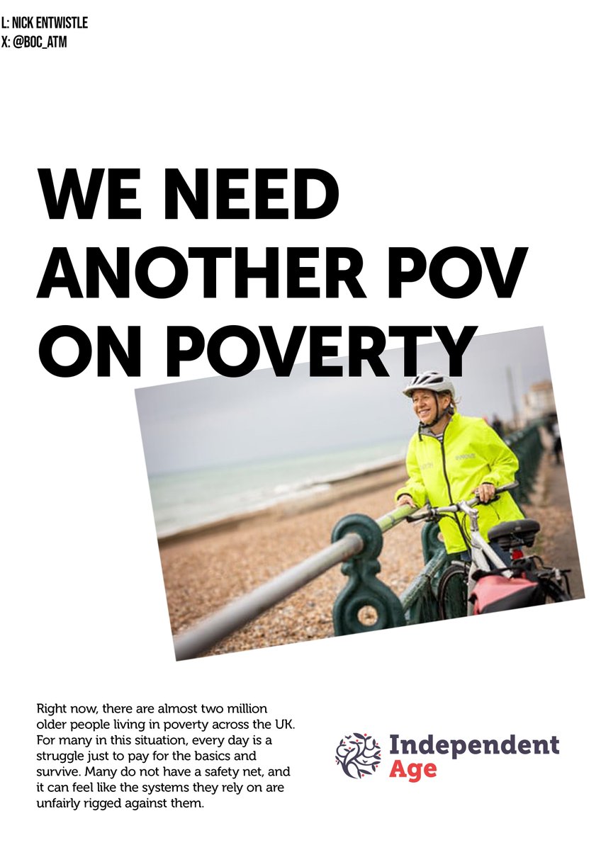 Bank of Creativity (@boc_atm) on Twitter photo My second poster in response to the <a href="/OneMinuteBriefs/">One Minute Briefs ⏱️</a> of the Day to encourage people to speak up for the almost two million older people in financial hardship. #MakeAgeingFair
<a href="/IndependentAge/">Independent Age</a> My second poster in response to the <a href="/OneMinuteBriefs/">One Minute Briefs ⏱️</a> of the Day to encourage people to speak up for the almost two million older people in financial hardship. #MakeAgeingFair
<a href="/IndependentAge/">Independent Age</a>