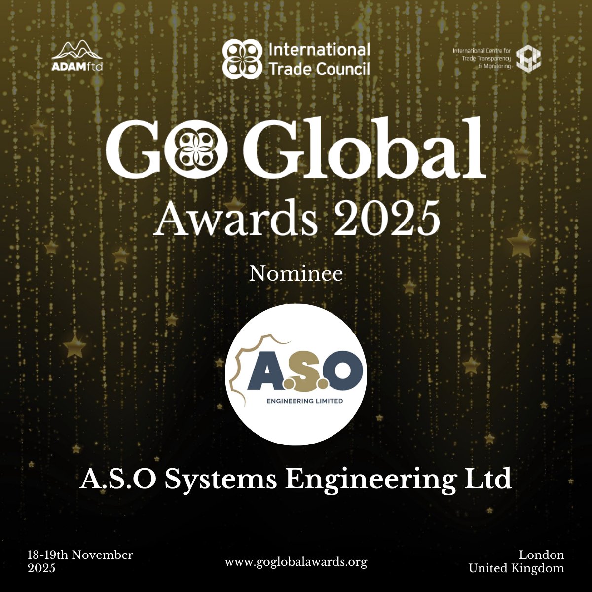 IntTradeCouncil's tweet image. 🎉 Excited to share that A.S.O Systems Engineering Ltd is a nominee for the #GoGlobalAwards2025, hosted by the International Trade Council! 🌍 Catch us in London this Nov 18–19 as we celebrate global innovation &amp;amp; excellence.
🔗 goglobalawards.org